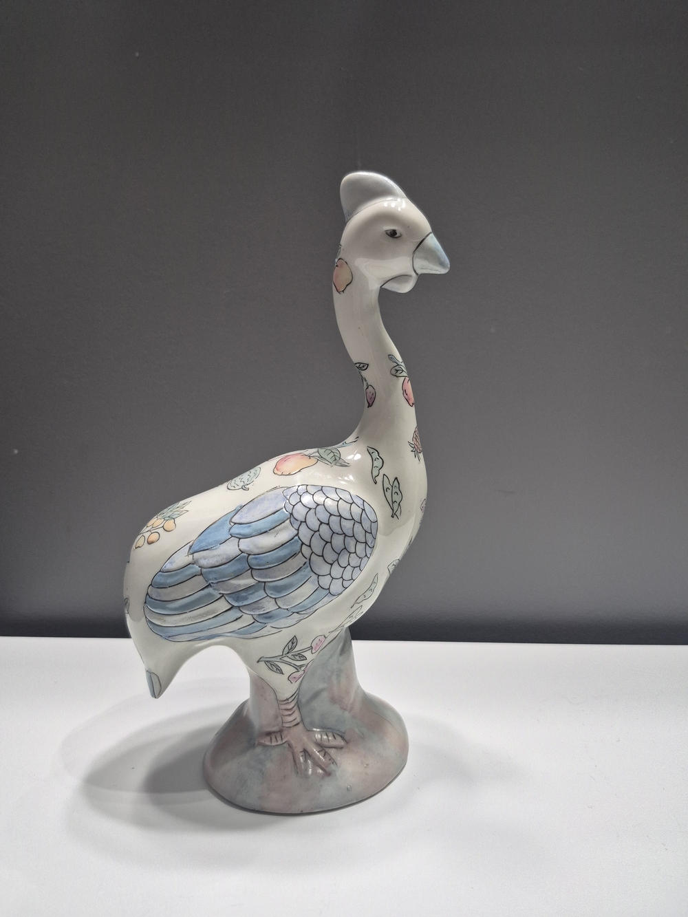 Chinese Antique Bird Figurine in Soft Blue and Cream